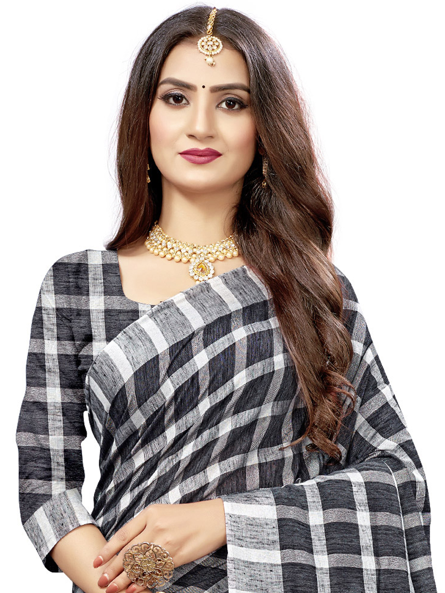 Black Cotton Silk Printed Casual Saree