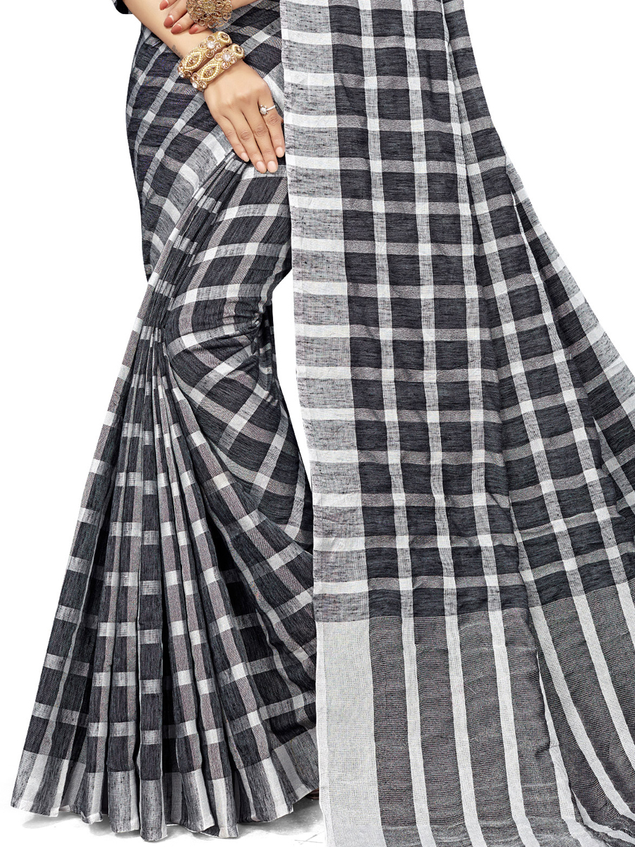 Black Cotton Silk Printed Casual Saree