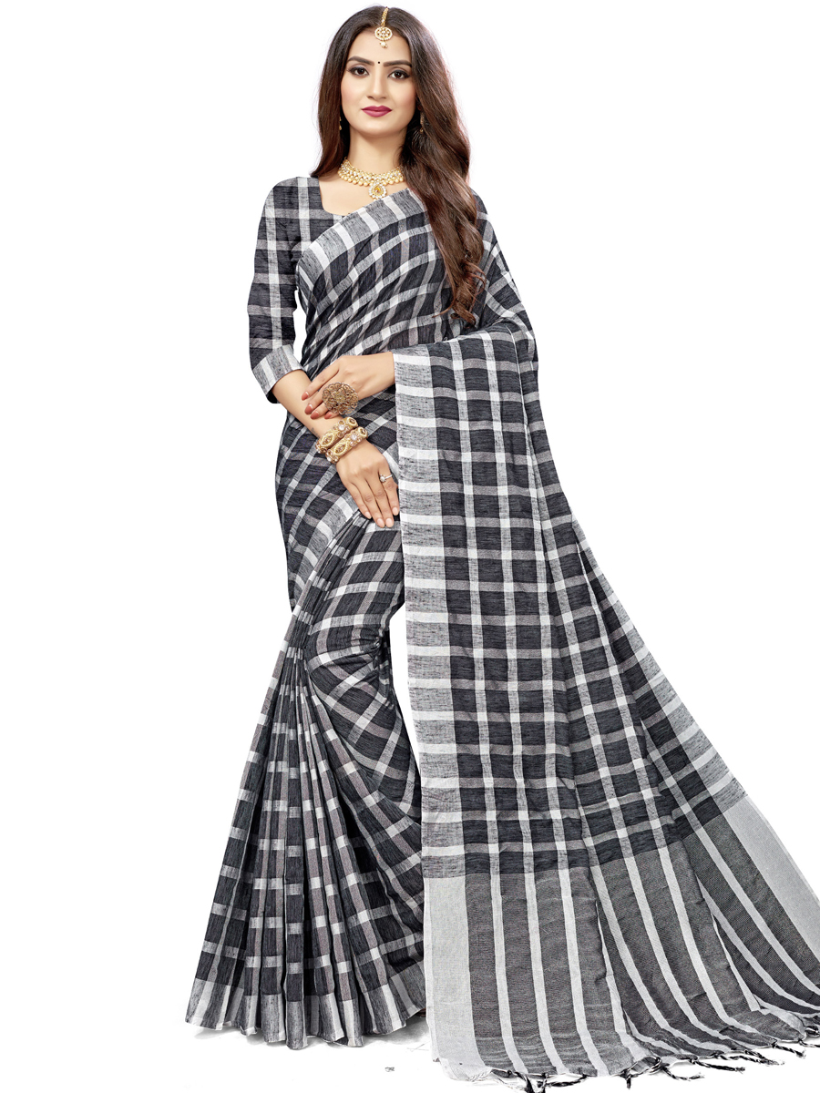 Black Cotton Silk Printed Casual Saree