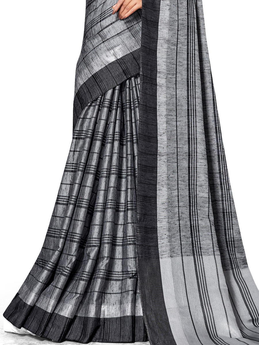 Gray Cotton Silk Printed Casual Saree