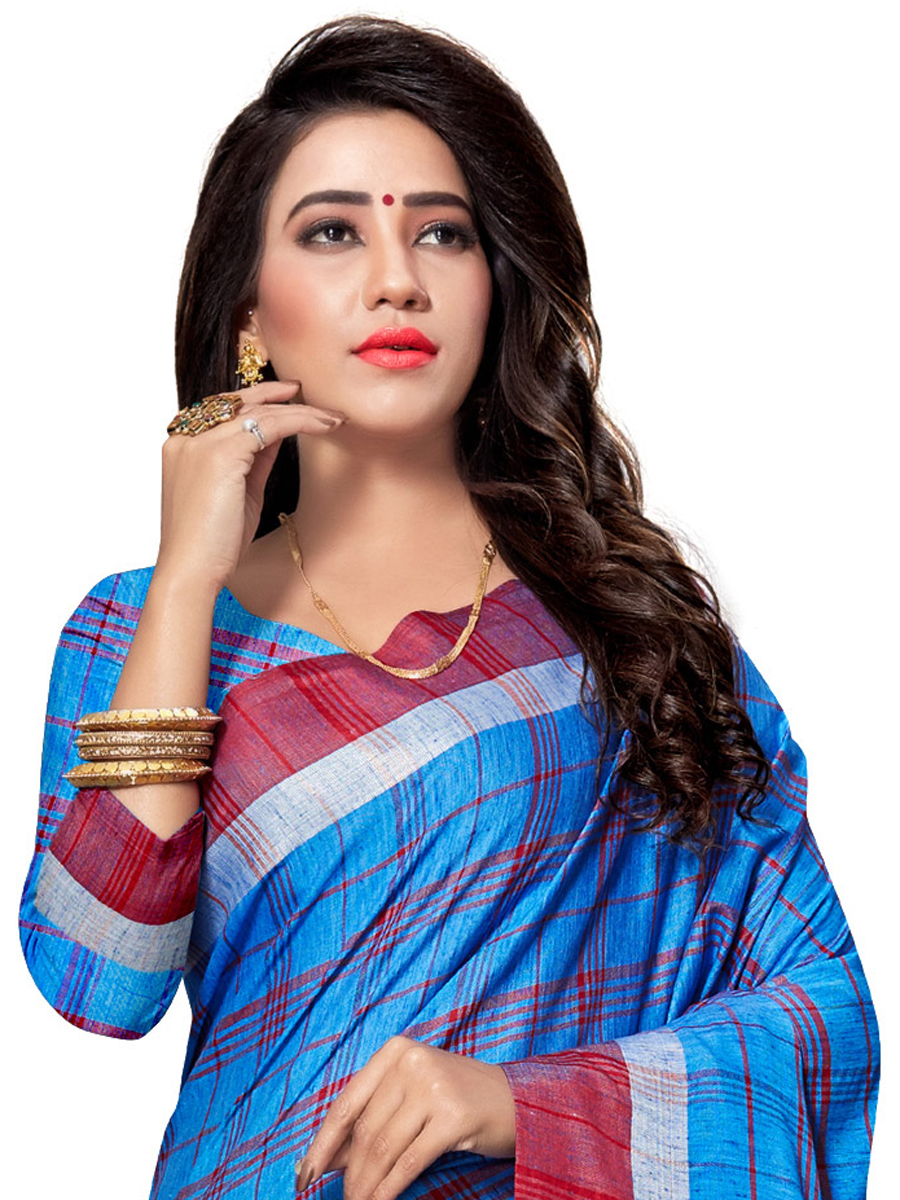 Dark Blue Cotton Silk Printed Casual Saree