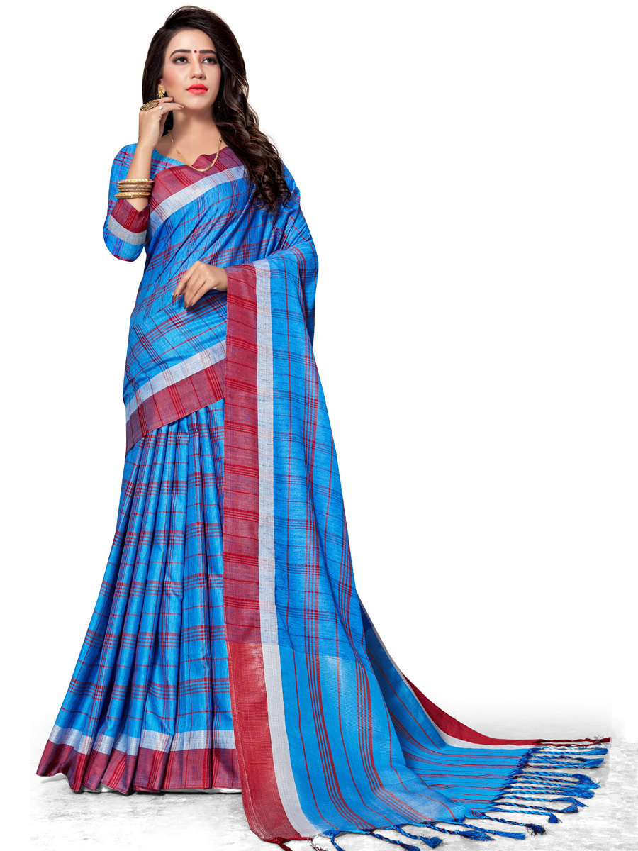 Dark Blue Cotton Silk Printed Casual Saree