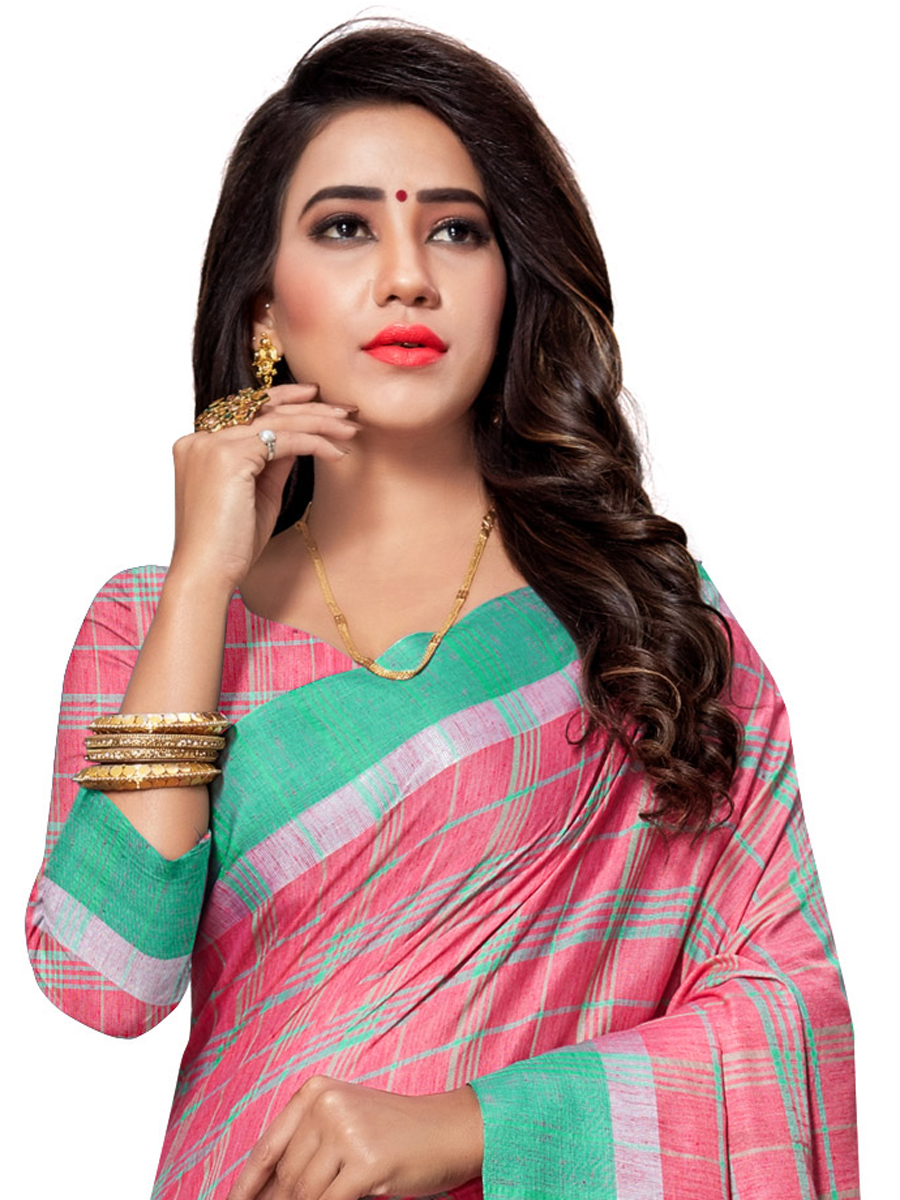 Brink Pink Cotton Silk Printed Casual Saree