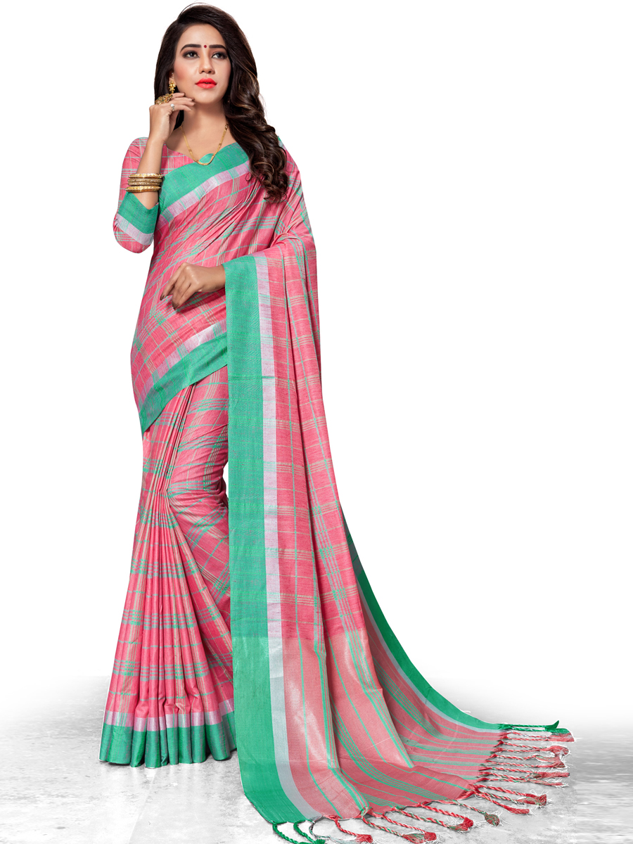 Brink Pink Cotton Silk Printed Casual Saree