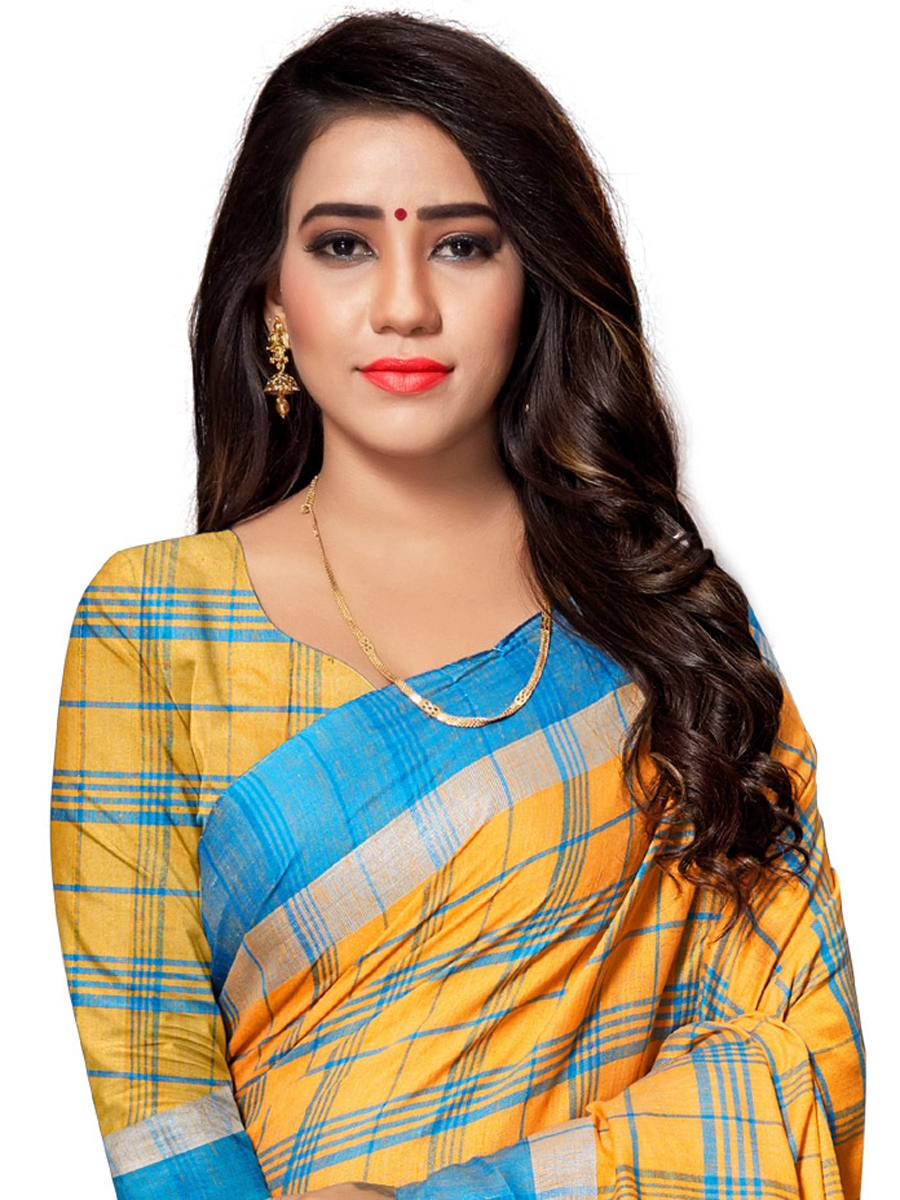 Mustard Yellow Cotton Silk Printed Casual Saree