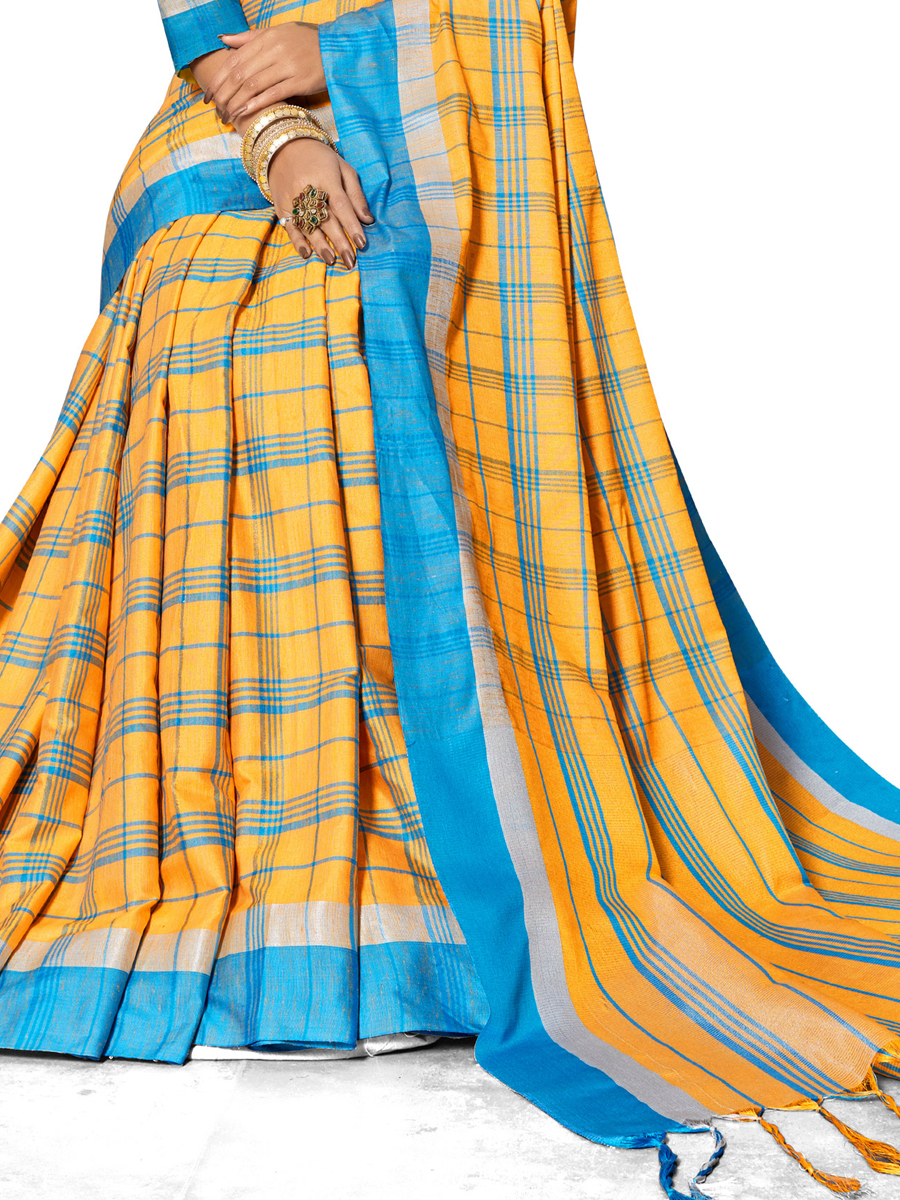 Mustard Yellow Cotton Silk Printed Casual Saree