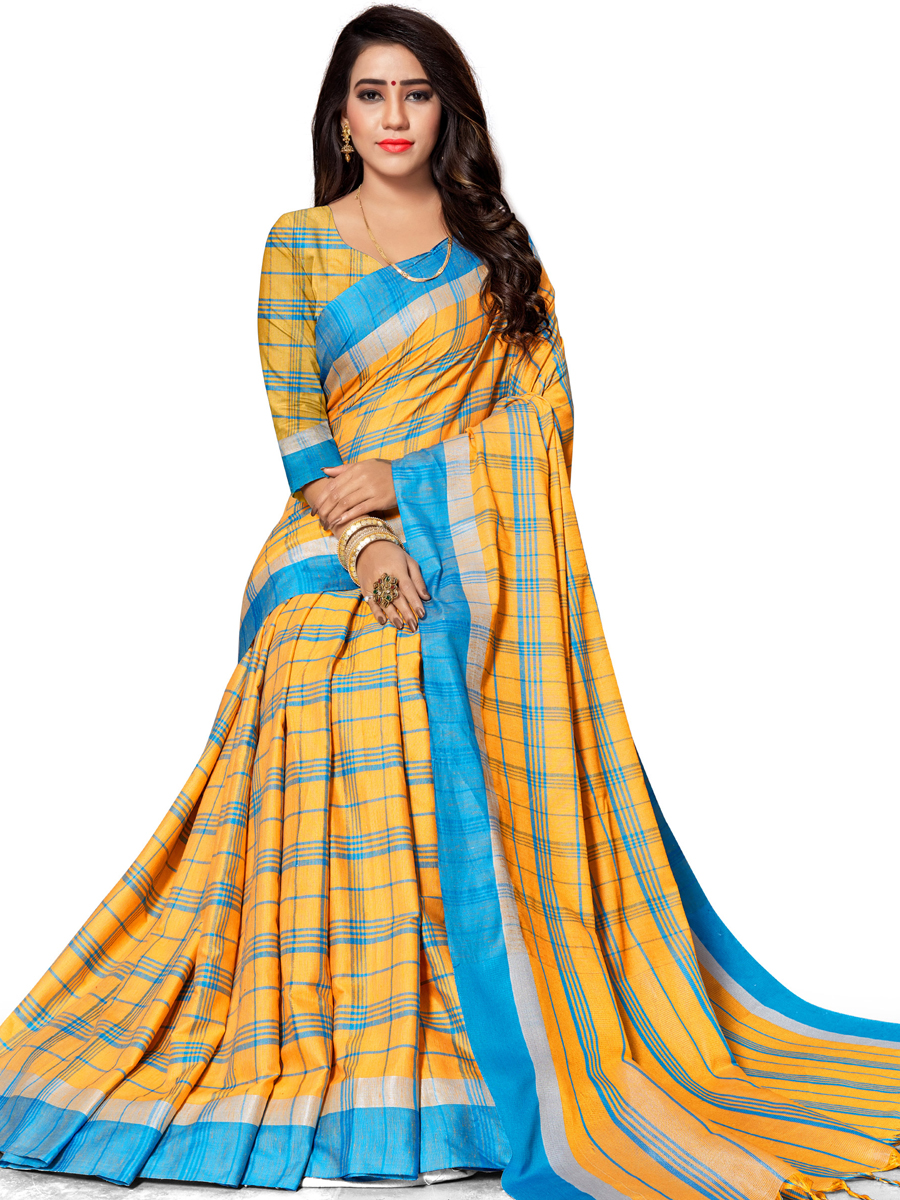 Mustard Yellow Cotton Silk Printed Casual Saree