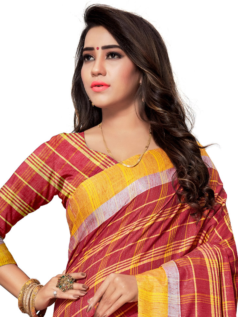 Venetian Red Cotton Silk Printed Casual Saree