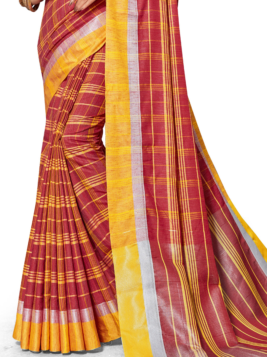 Venetian Red Cotton Silk Printed Casual Saree