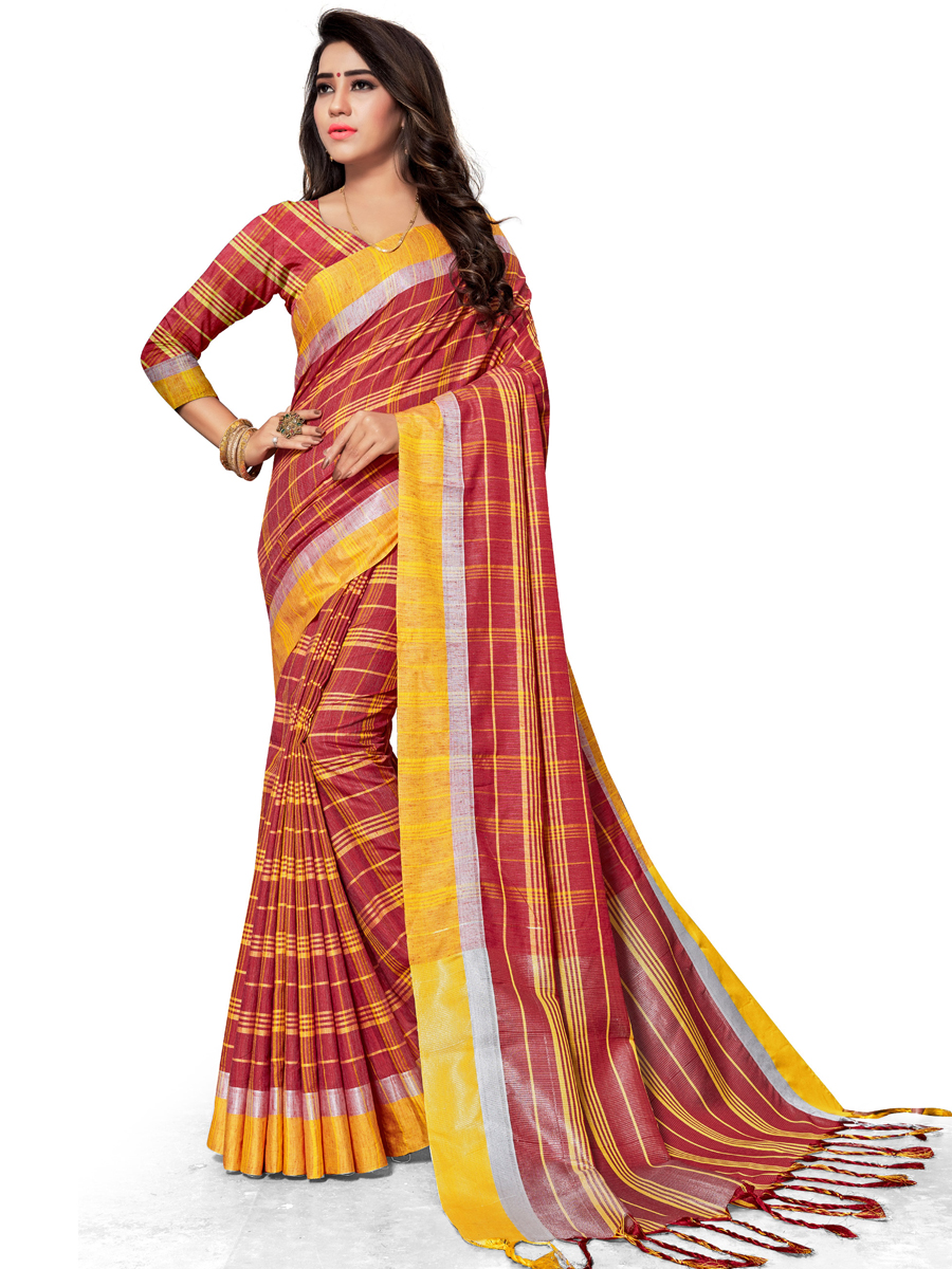 Venetian Red Cotton Silk Printed Casual Saree