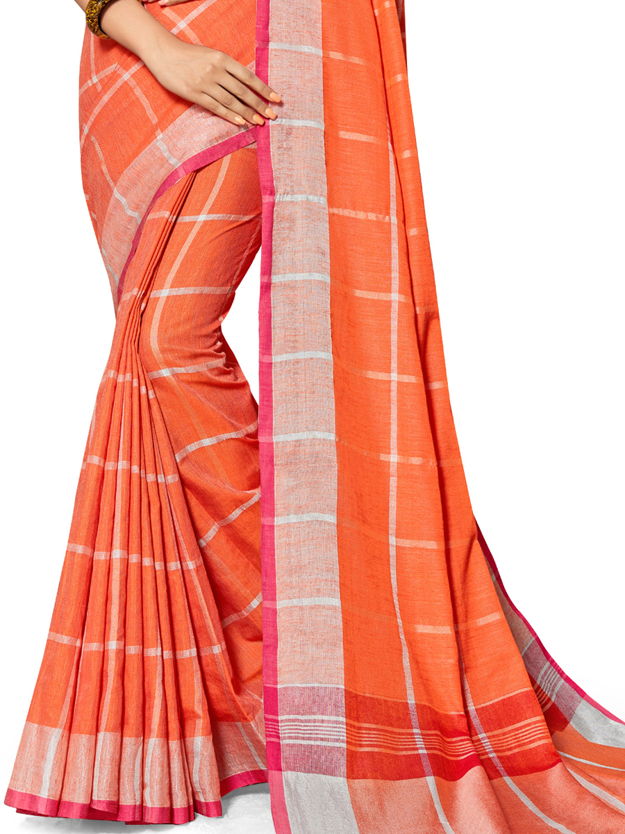 Portland Orange Cotton Silk Printed Casual Saree