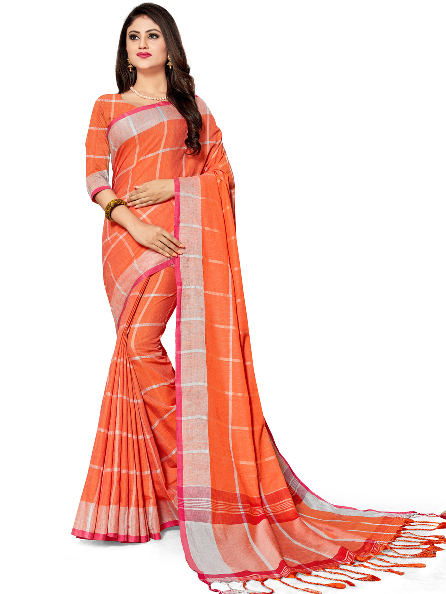 Portland Orange Cotton Silk Printed Casual Saree