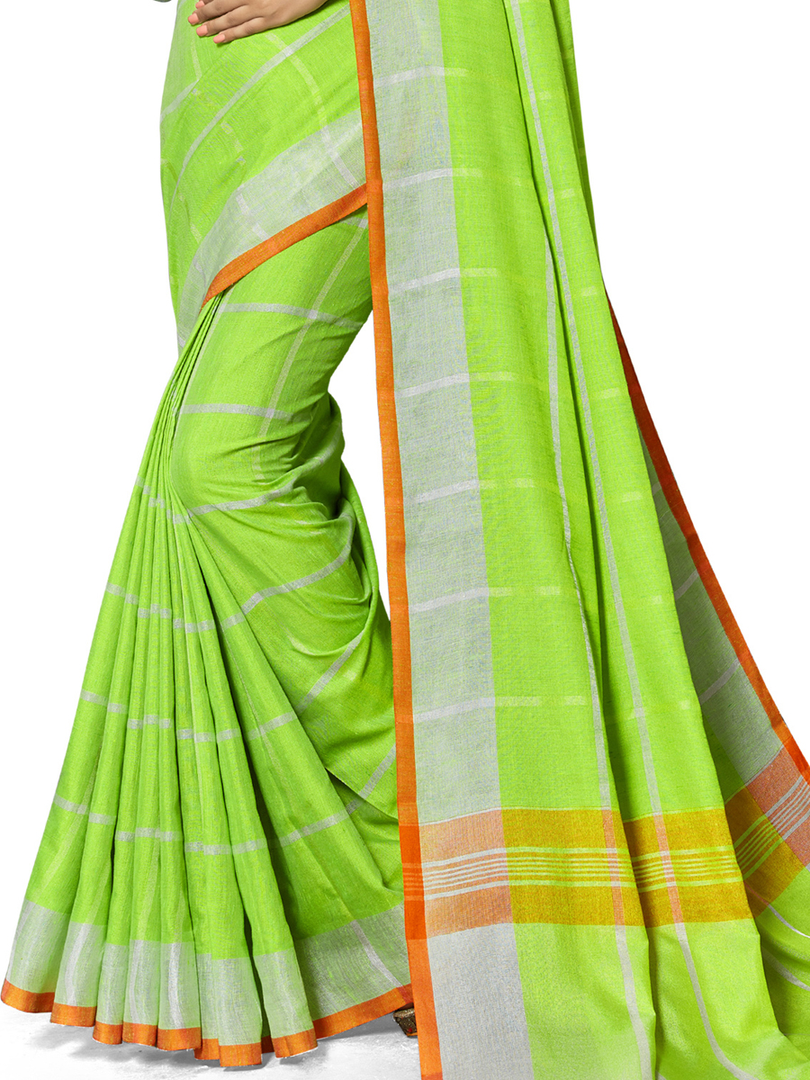 Lime Green Cotton Silk Printed Casual Saree