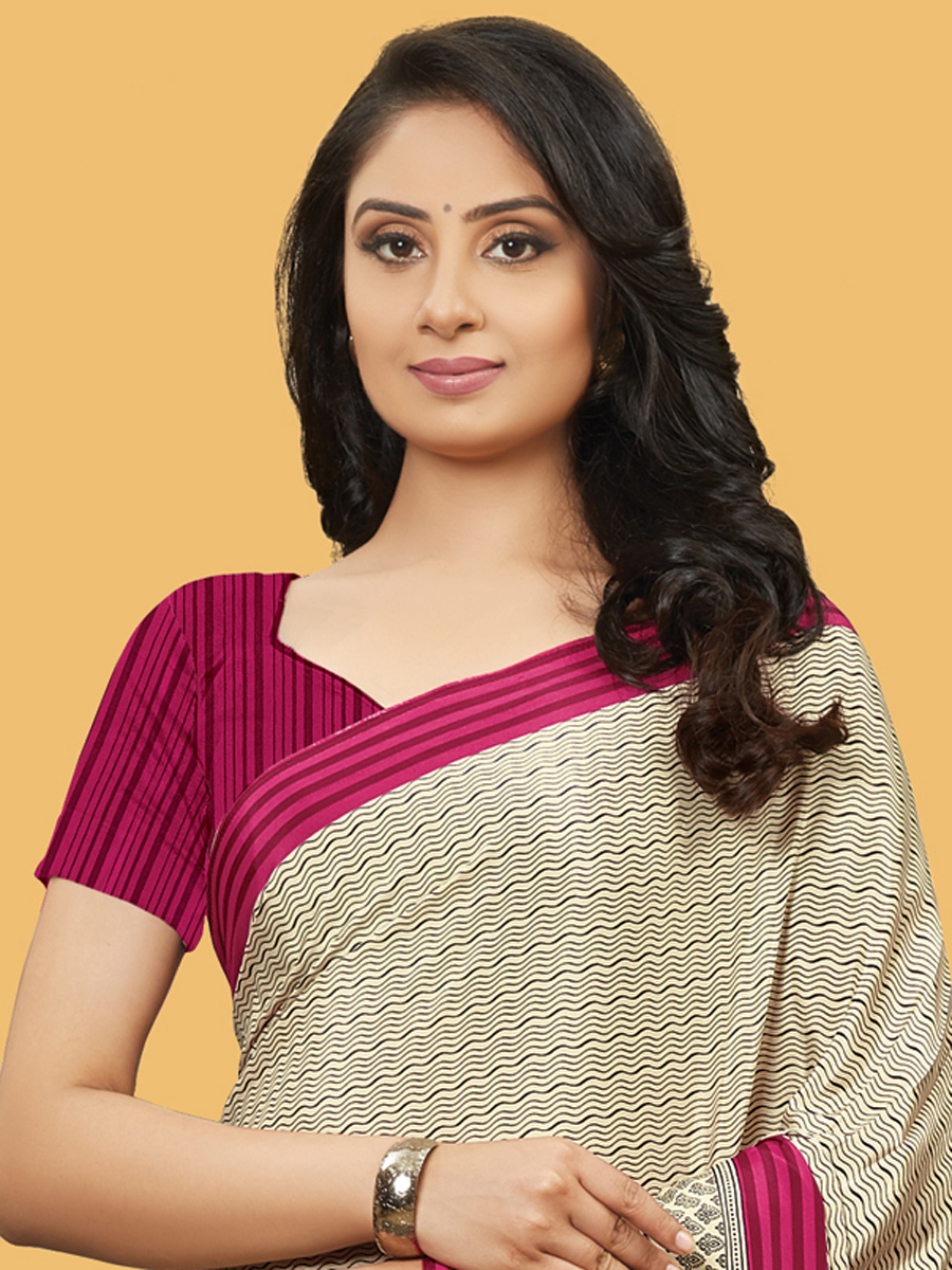 Cream Yellow Cotton Silk Printed Casual Saree