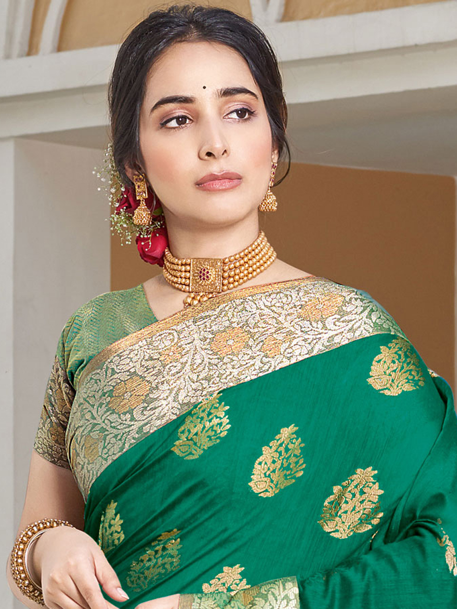 Pine Green Silk Handwoven Festival Saree