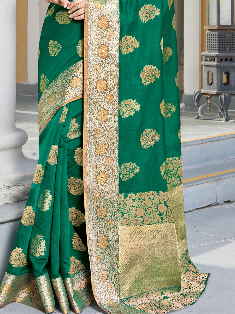 Pine Green Silk Handwoven Festival Saree