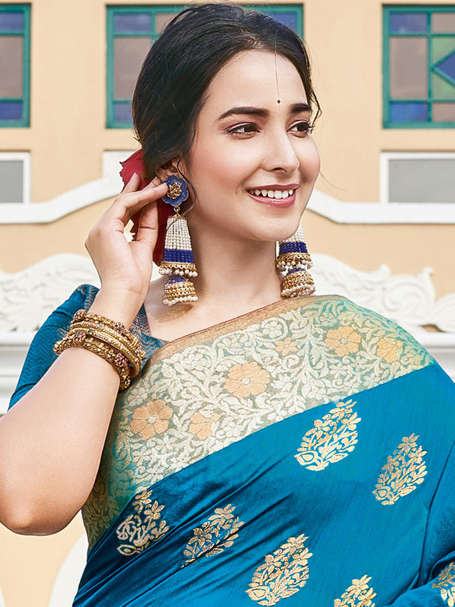 Cerulean Blue Silk Handwoven Festival Saree