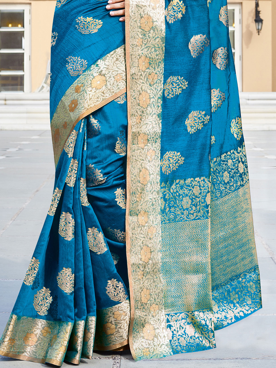 Cerulean Blue Silk Handwoven Festival Saree
