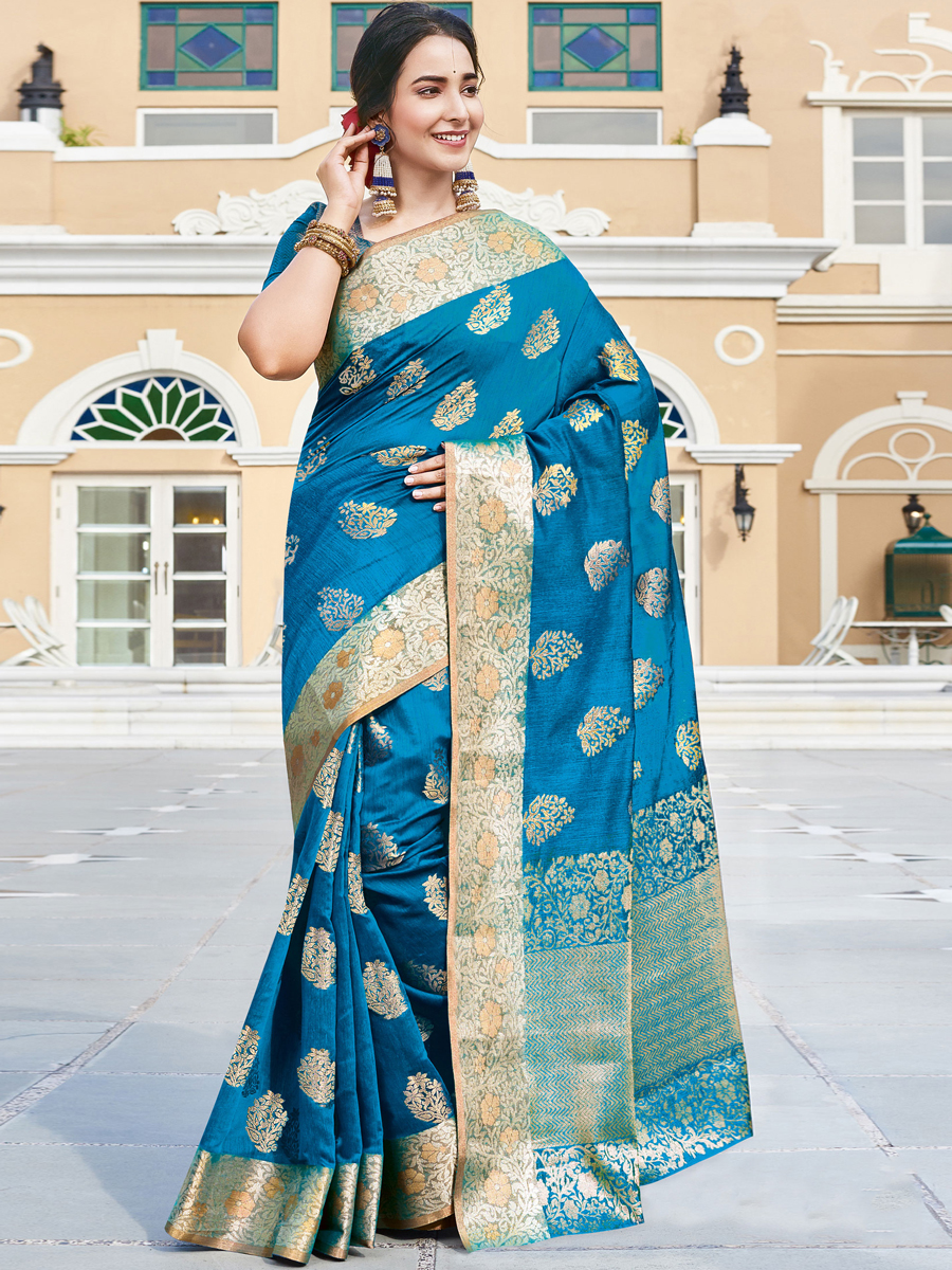 Cerulean Blue Silk Handwoven Festival Saree