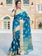 Cerulean Blue Silk Handwoven Festival Saree
