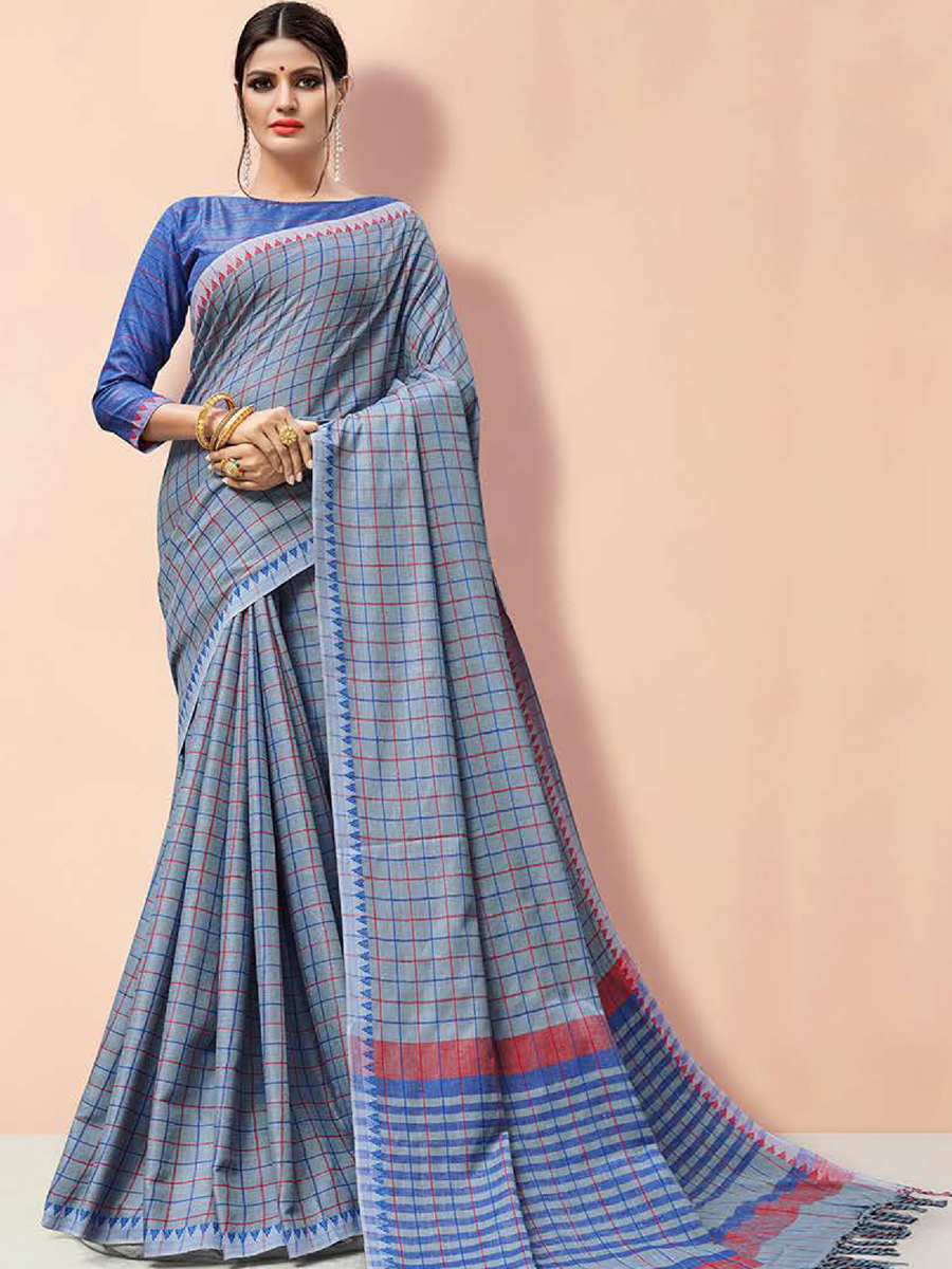 Gray Linen Cotton Handwoven Festival Saree