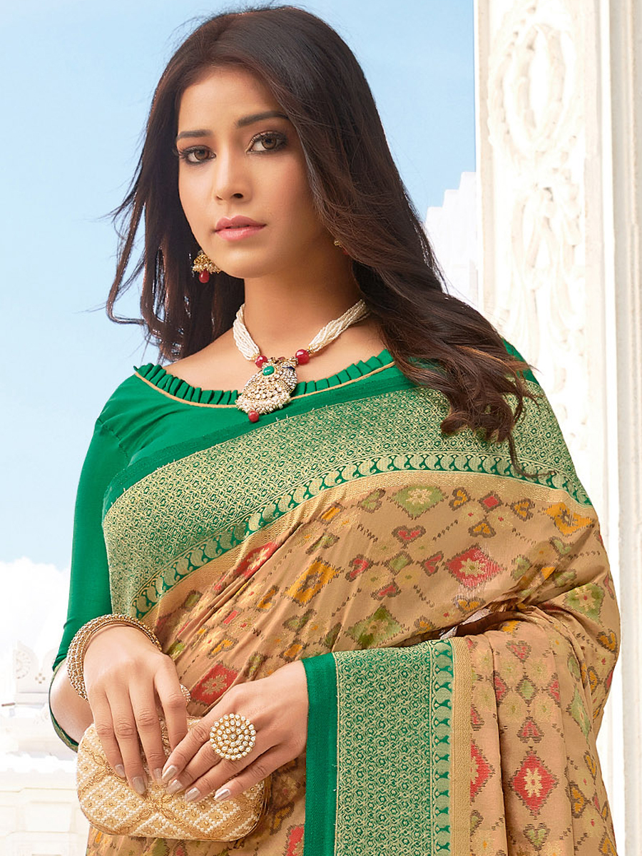 Beige Yellow Silk Handwoven Festival Saree