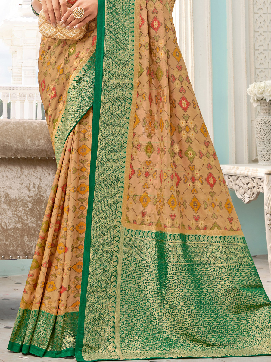 Beige Yellow Silk Handwoven Festival Saree