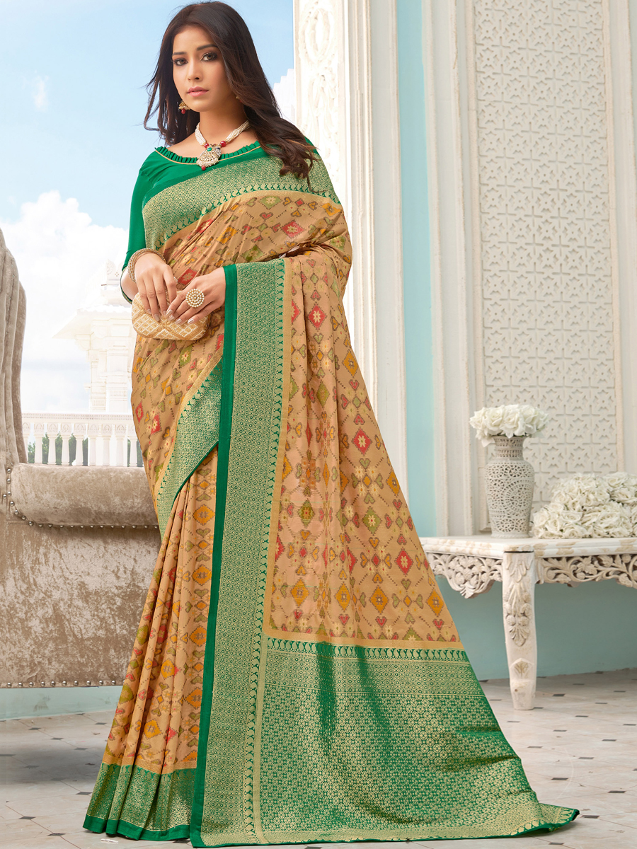 Beige Yellow Silk Handwoven Festival Saree