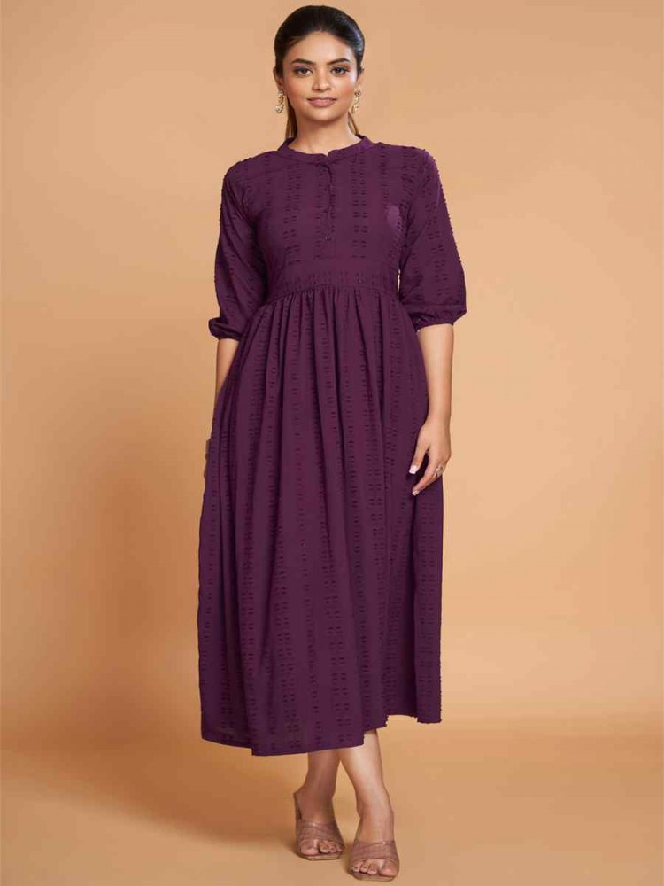 Purple Georgette Handwoven Festival Casual Kurti