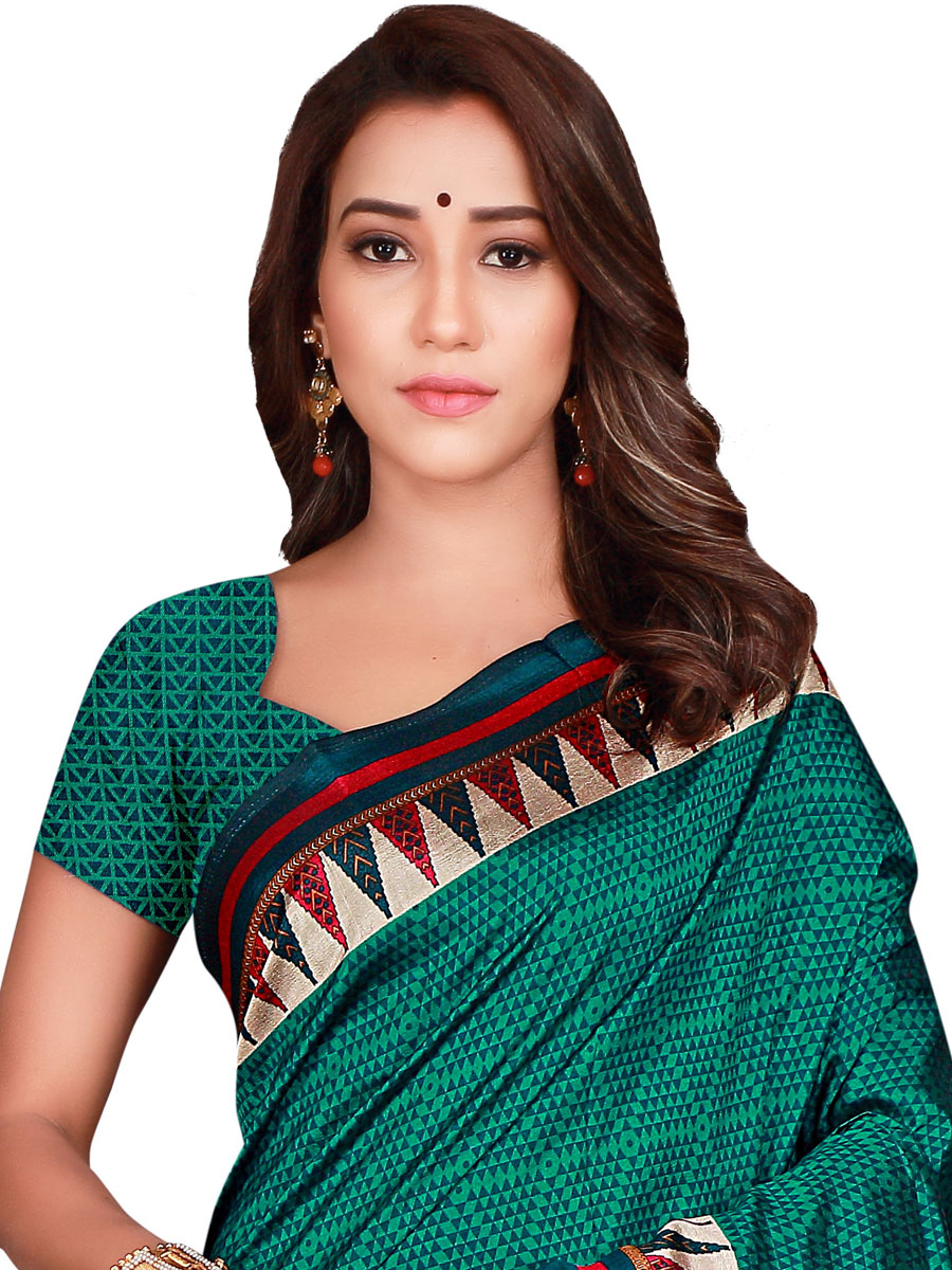 Pine Green Art Silk Printed Casual Saree
