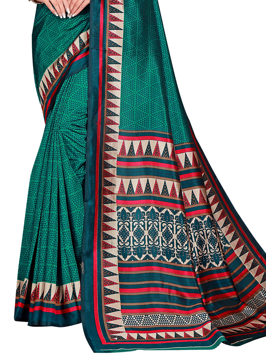 Pine Green Art Silk Printed Casual Saree