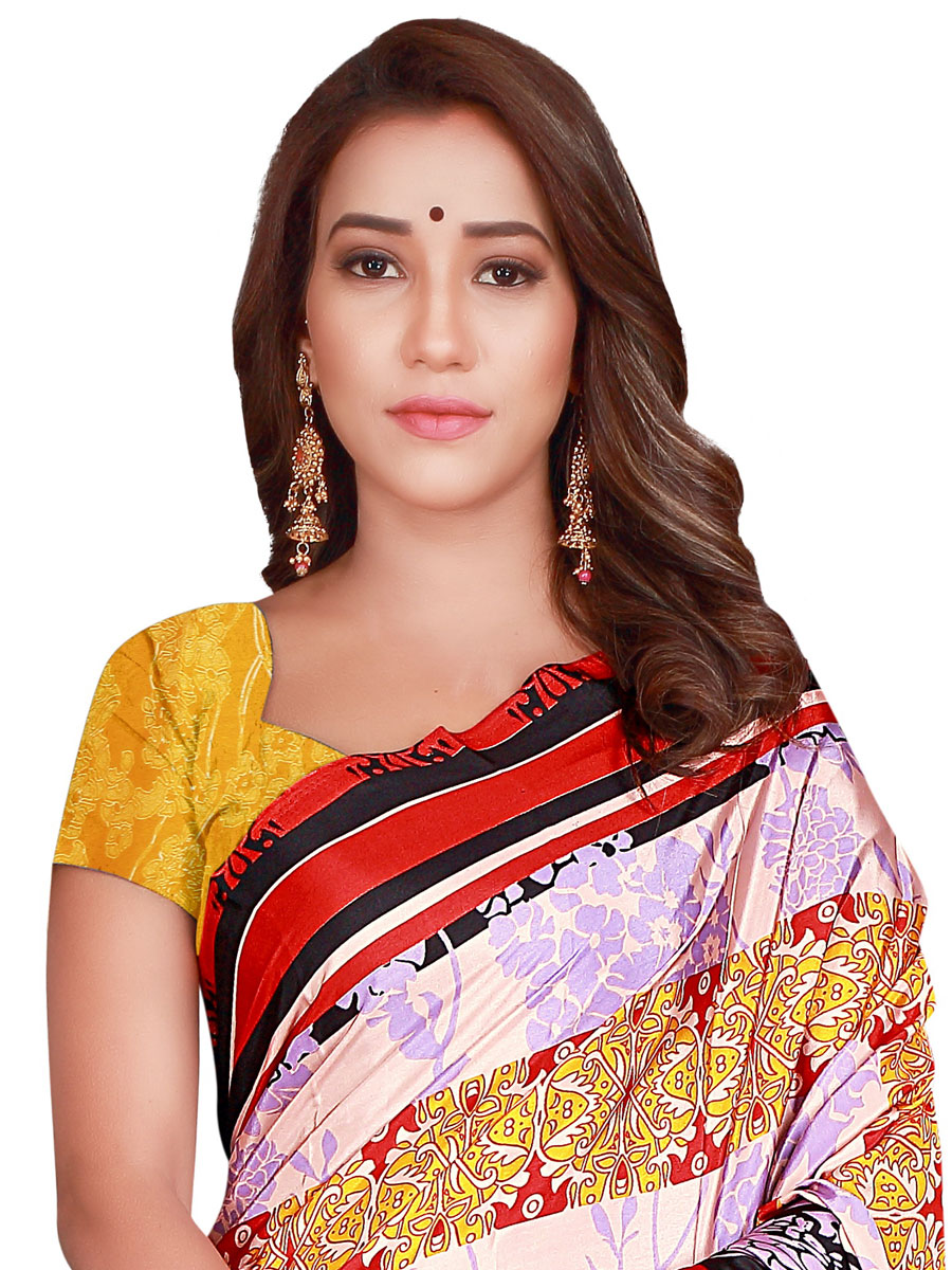 Rose Madder Red and Light Violet Crepe Printed Casual Saree