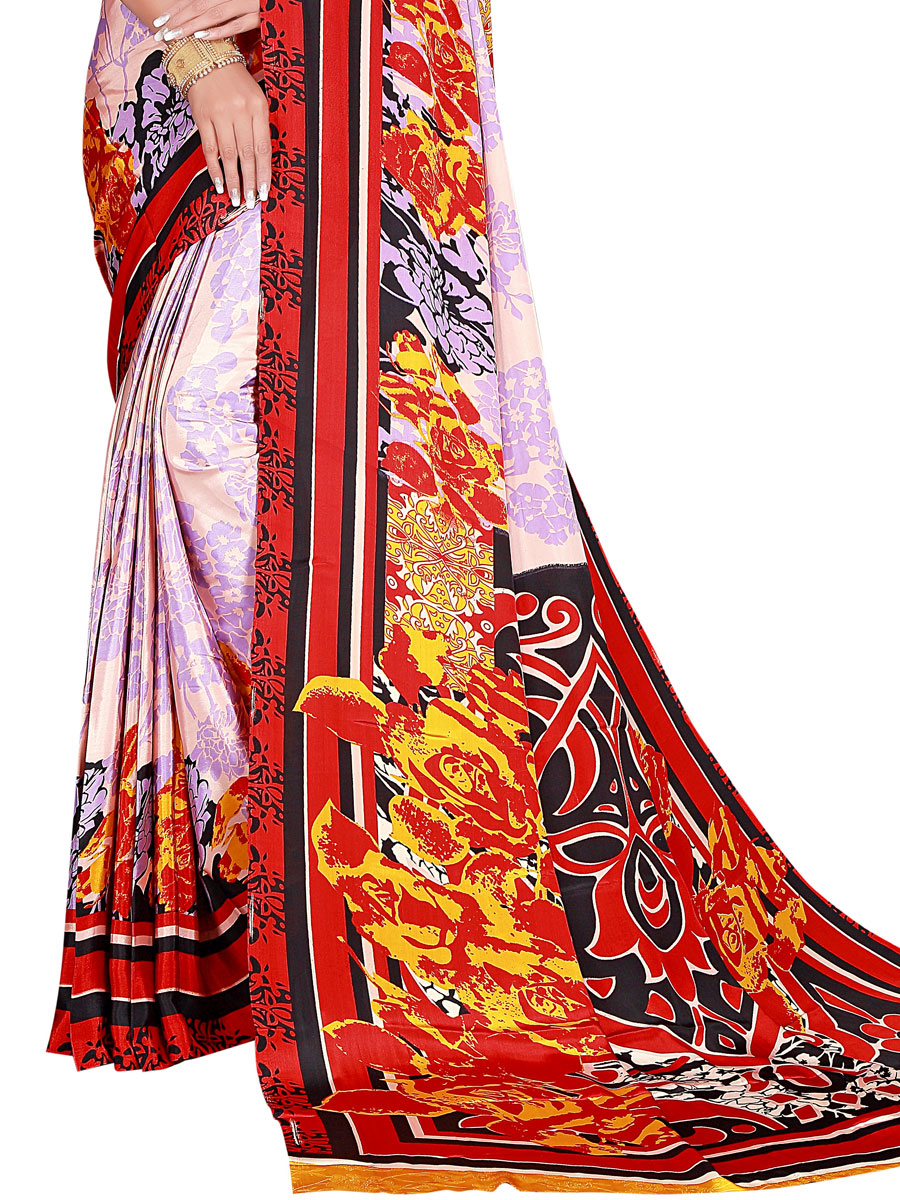 Rose Madder Red and Light Violet Crepe Printed Casual Saree