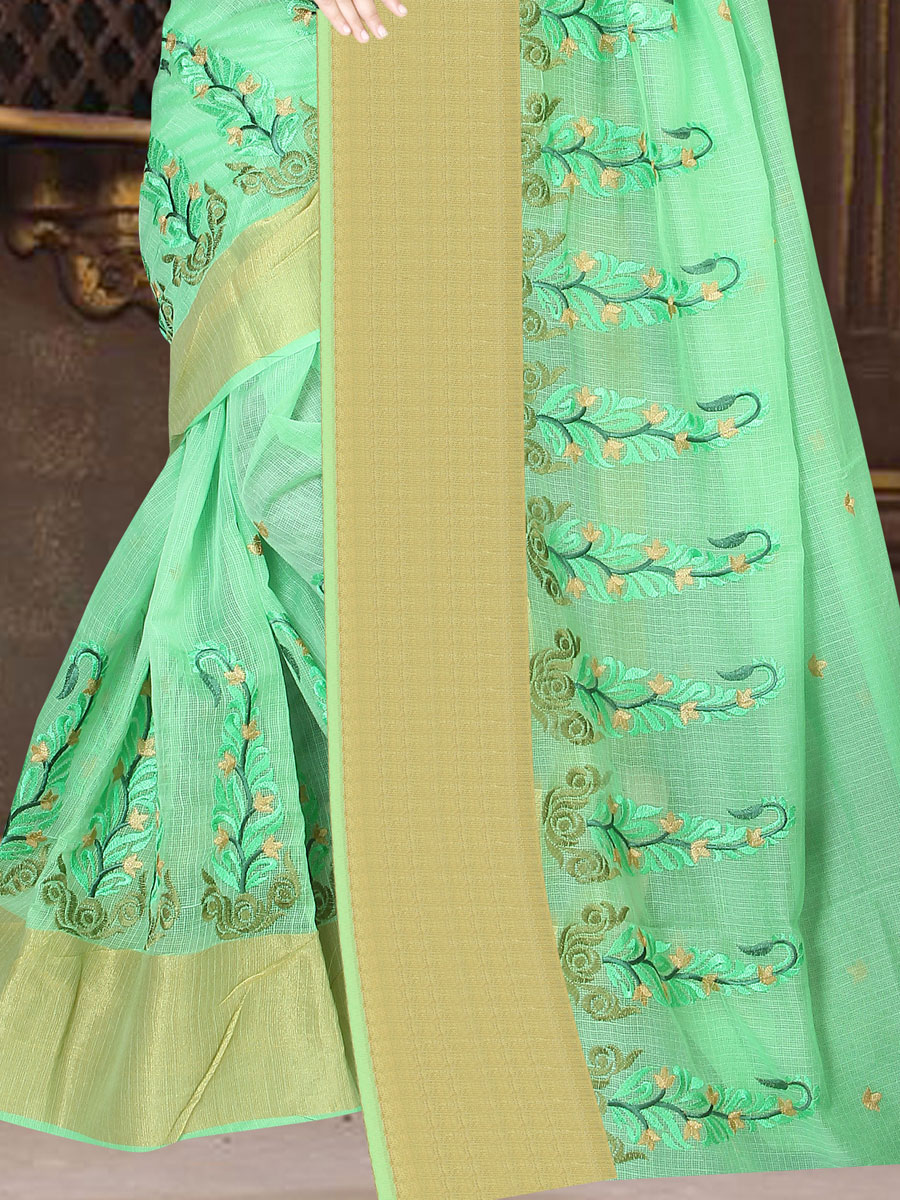 Light Parrot Green Super Net Embroidered Casual Saree