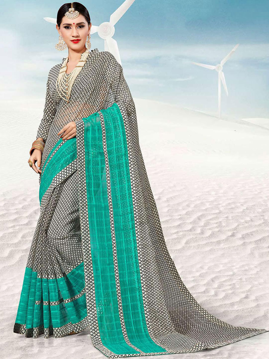Black and Jungle Green Kota Printed Festival Saree