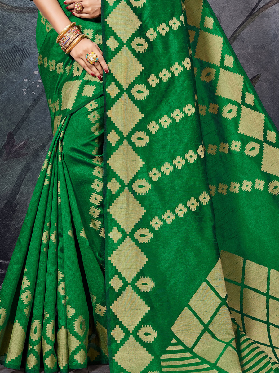 Dark Green Cotton Handwoven festival Saree