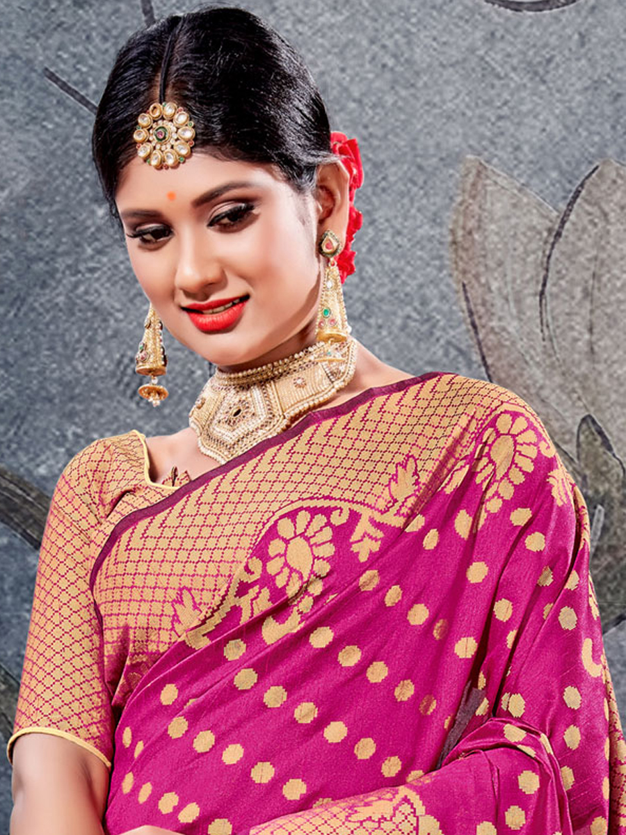 Magenta Pink Cotton Handwoven festival Saree