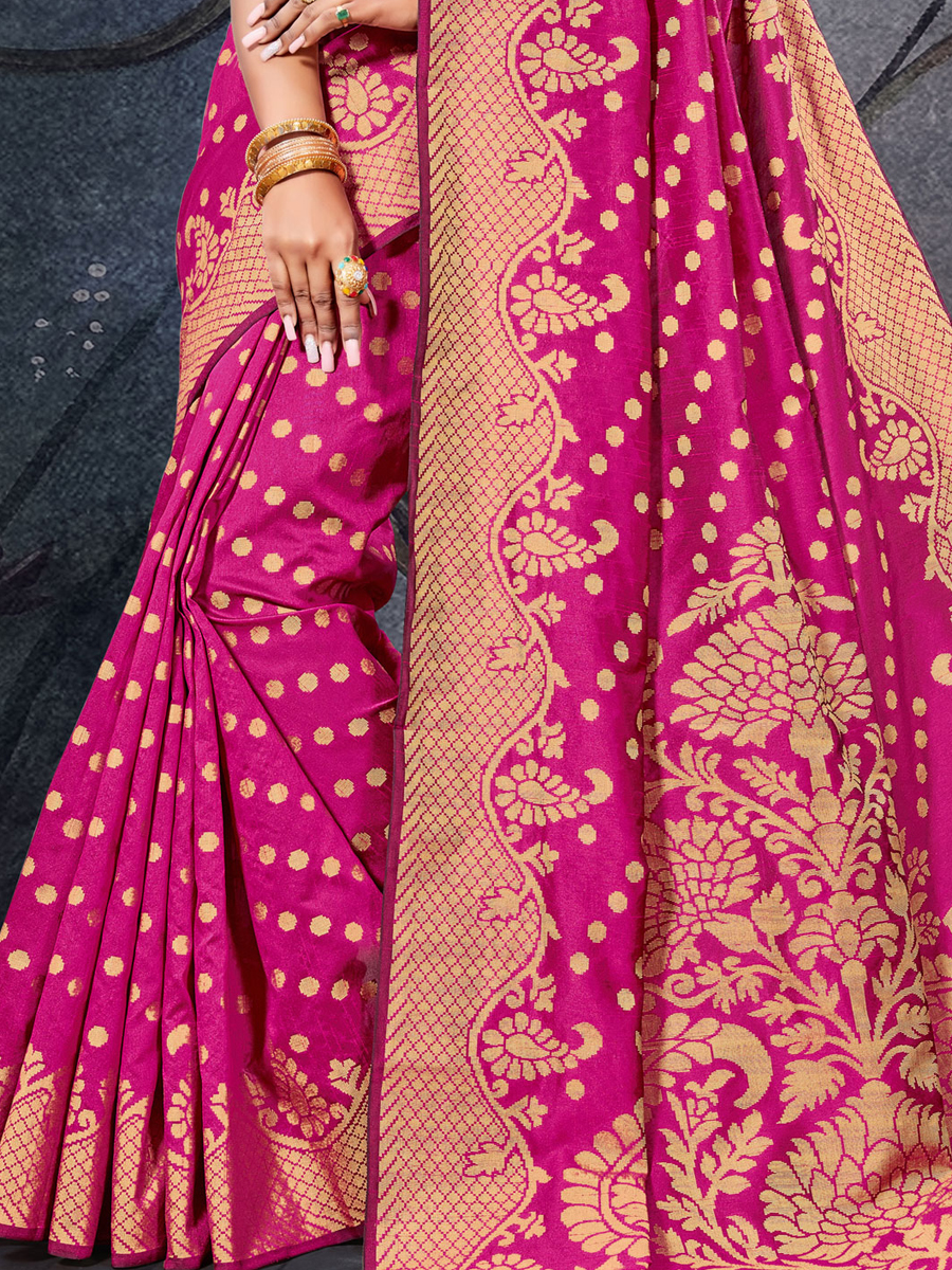 Magenta Pink Cotton Handwoven festival Saree