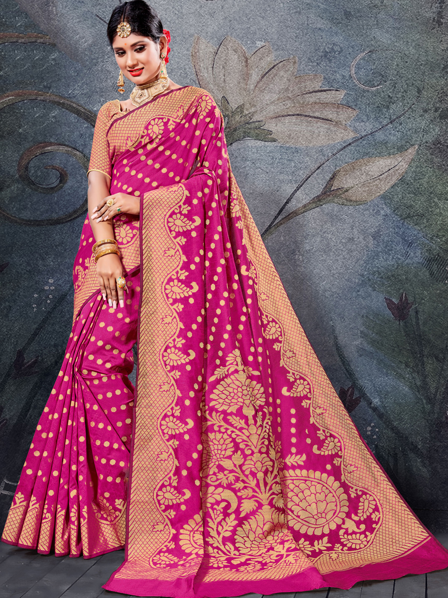 Magenta Pink Cotton Handwoven festival Saree