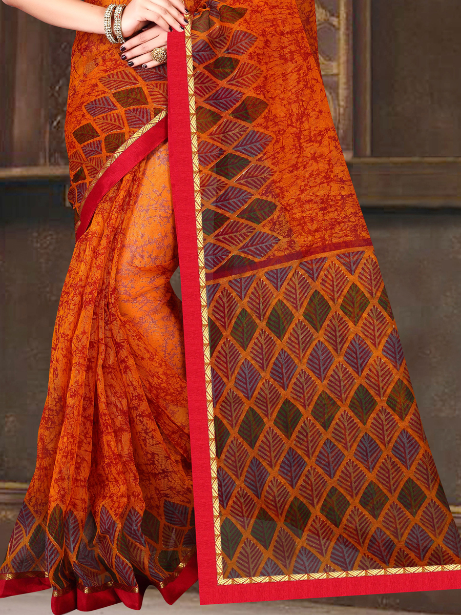 Portland Orange Silk Printed Casual Saree