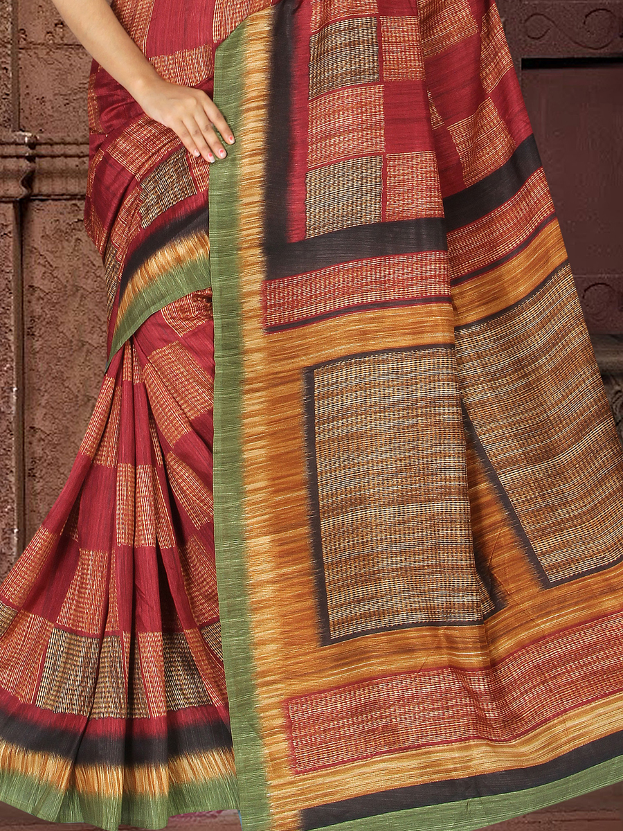 Venetian Red Silk Printed Casual Saree