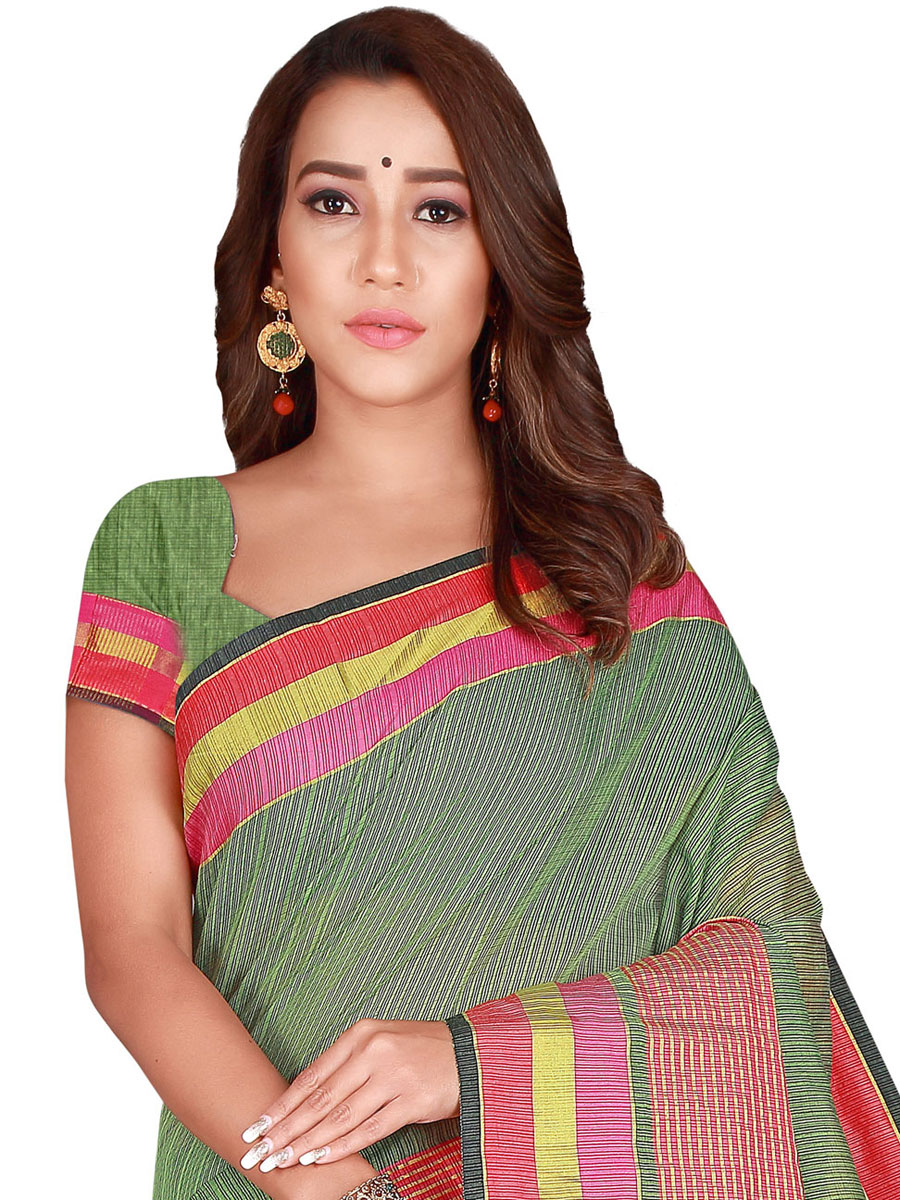Camouflage Green Cotton Printed Party Saree