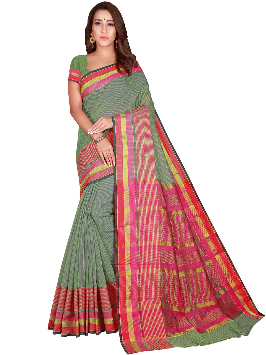 Camouflage Green Cotton Printed Party Saree
