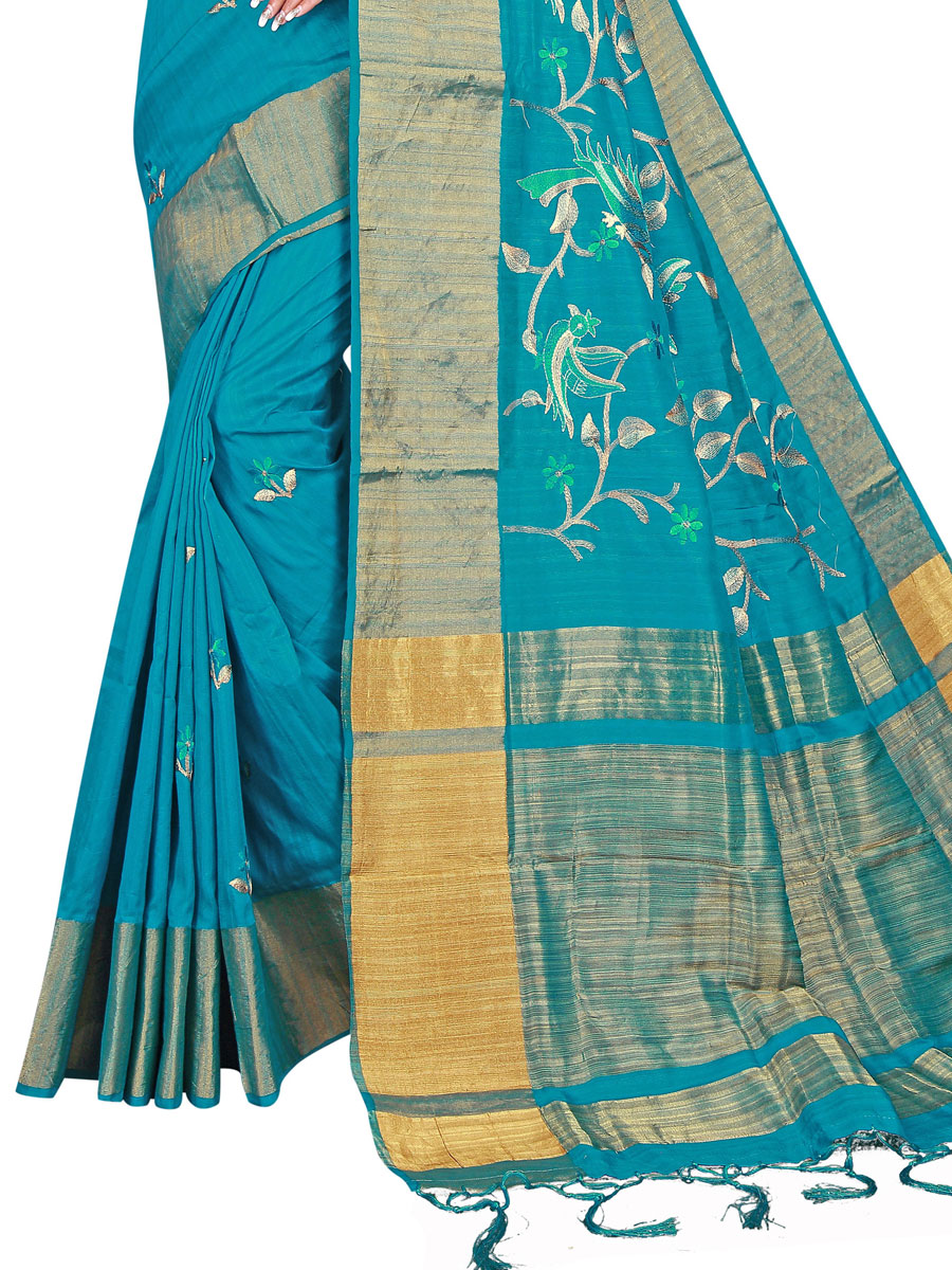 Bondi Blue Silk Embroidered Party Saree
