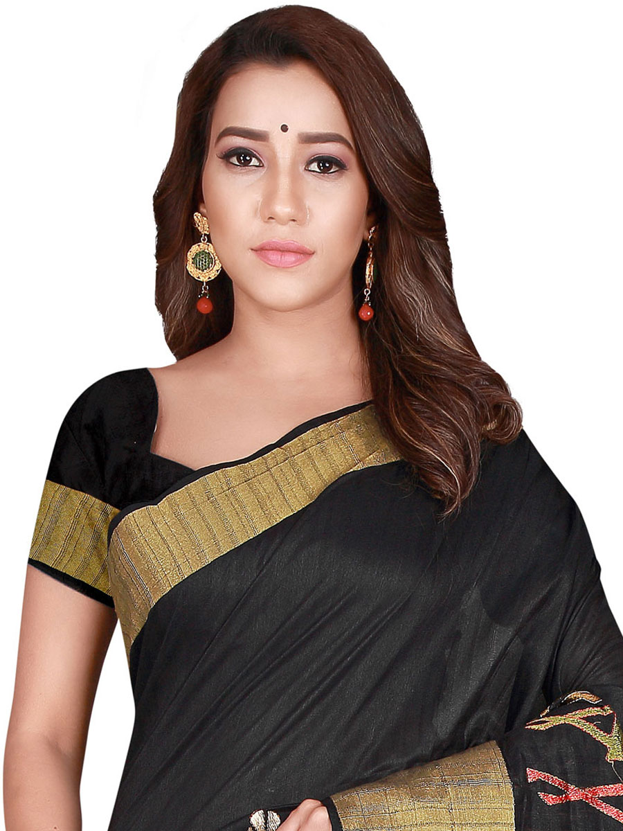 Black Silk Embroidered Party Saree