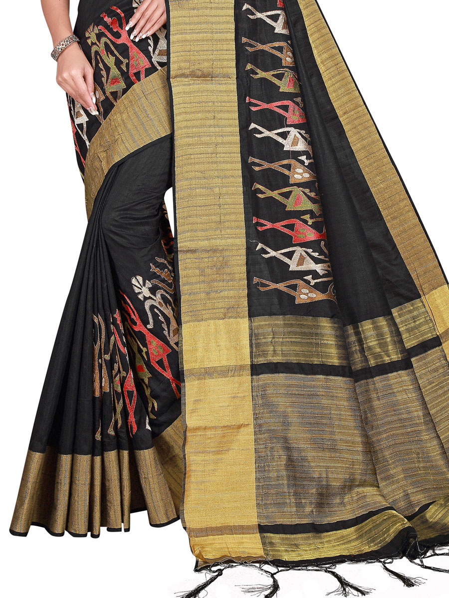 Black Silk Embroidered Party Saree