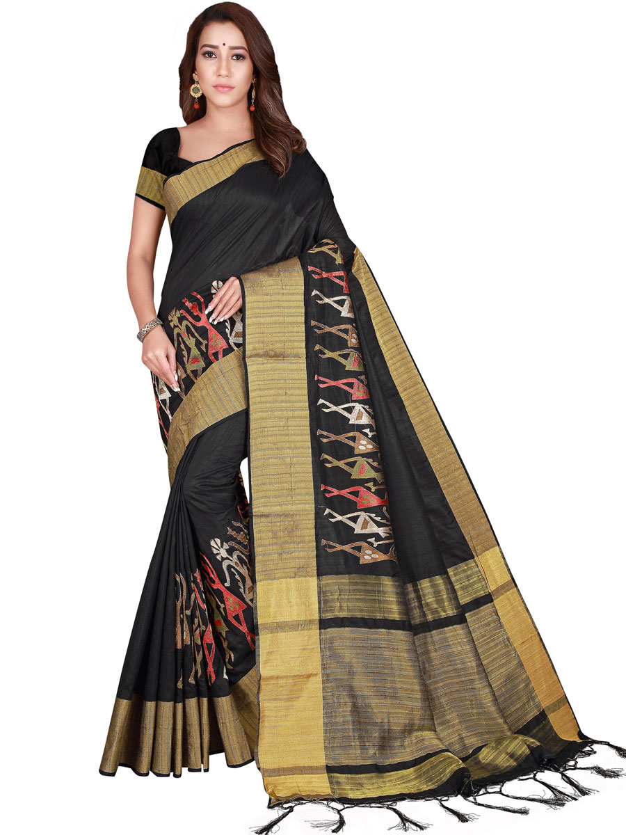 Black Silk Embroidered Party Saree