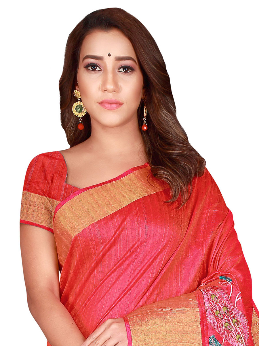 Crimson Red Silk Embroidered Party Saree