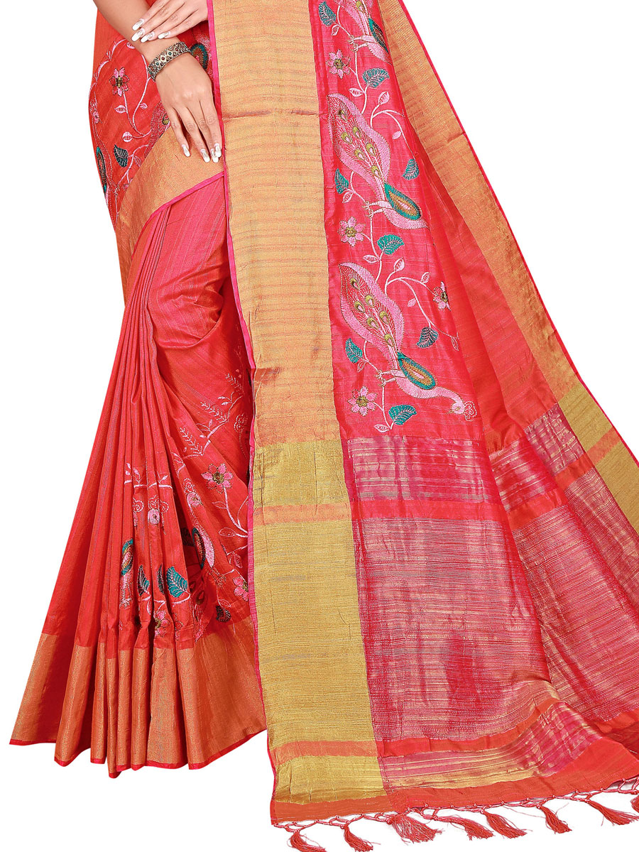 Crimson Red Silk Embroidered Party Saree