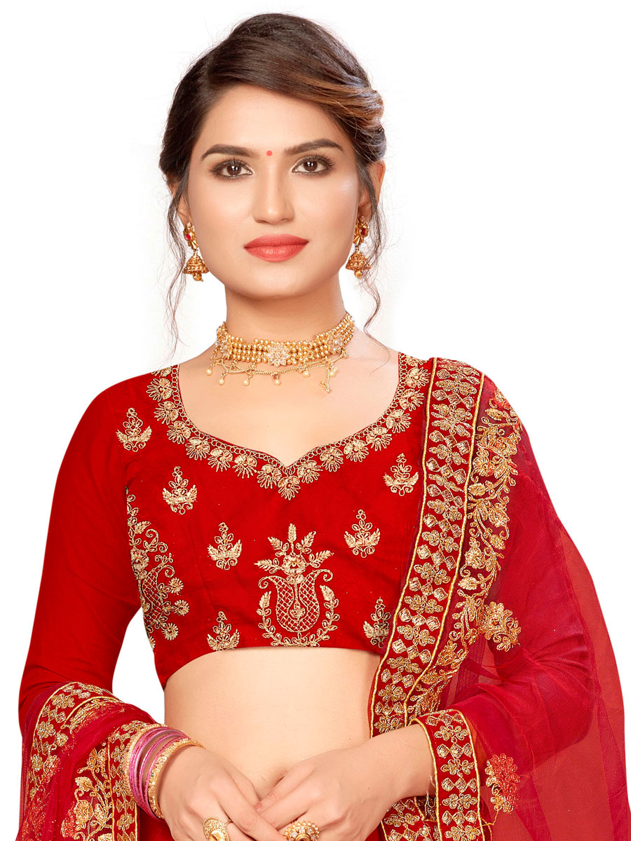 Red Velvet Embroidered Bridal Lehenga Choli